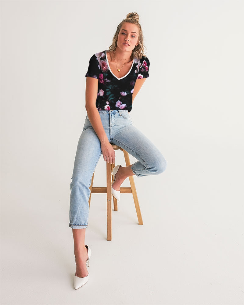 Dark Floral Women's V-Neck Tee