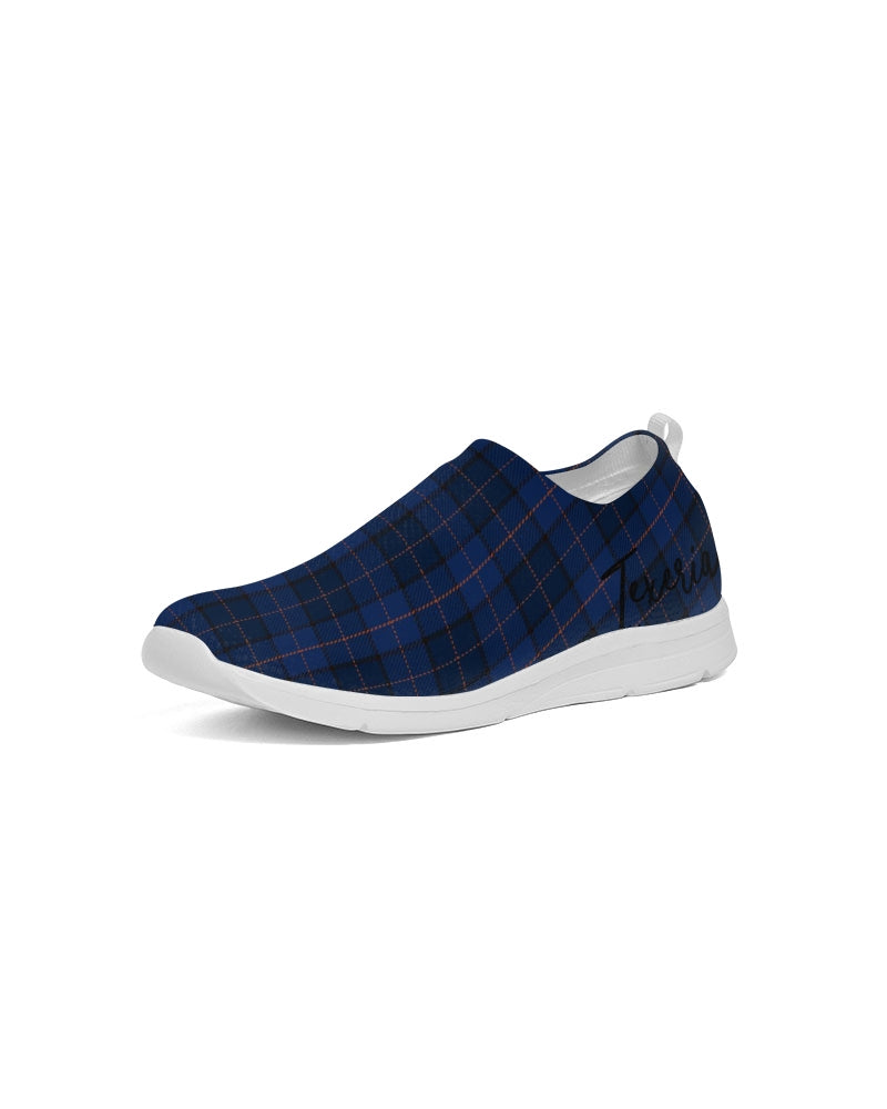 Blue Plaid Men's Slip-On Flyknit Shoe