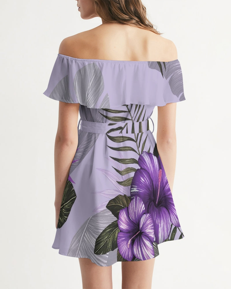 Purple Flower Women's Off-Shoulder Dress