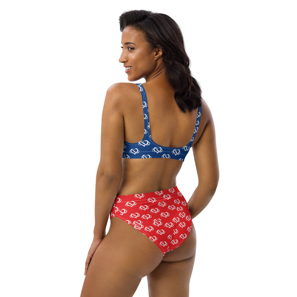 Poly Love Blue and Red high-waisted bikini