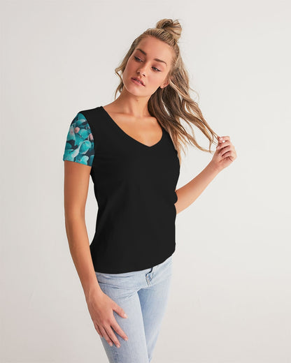 Teal Floral Women's V-Neck Tee