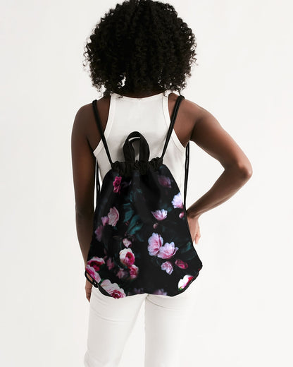 Dark Floral Canvas Drawstring Bag