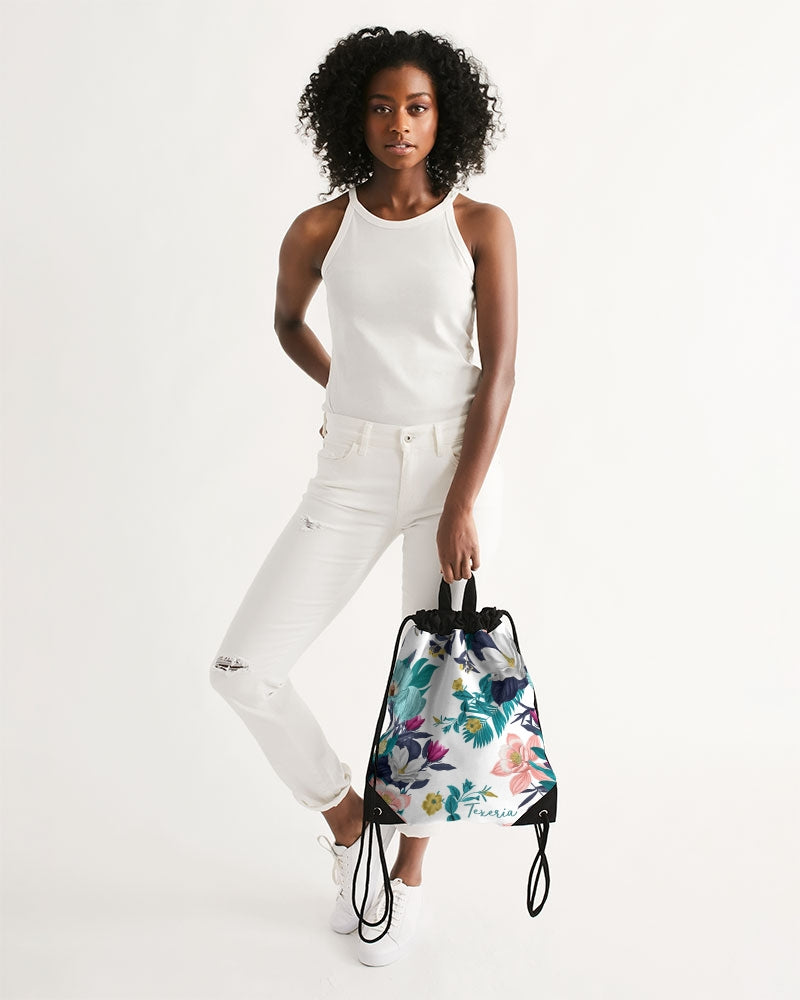 Warm Floral Canvas Drawstring Bag