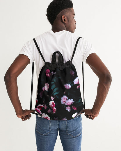 Dark Floral Canvas Drawstring Bag