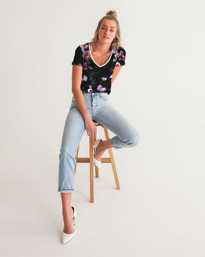 Dark Floral Women's V-Neck Tee