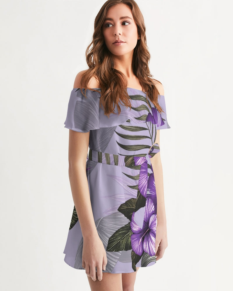 Purple Flower Women's Off-Shoulder Dress