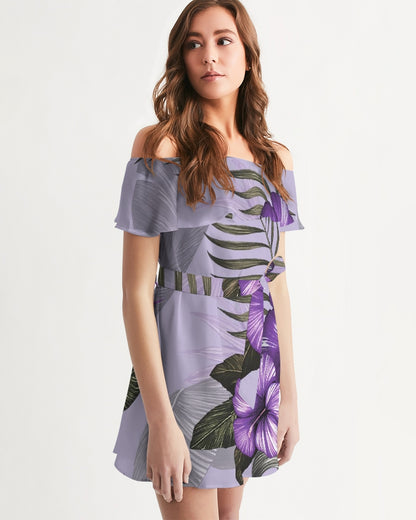 Purple Flower Women's Off-Shoulder Dress