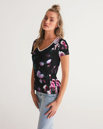 Dark Floral Women's V-Neck Tee