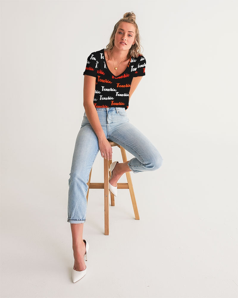 Texeria Monogram Red Women's V-Neck Tee