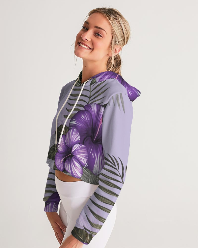 Purple Flower Women's Cropped Hoodie