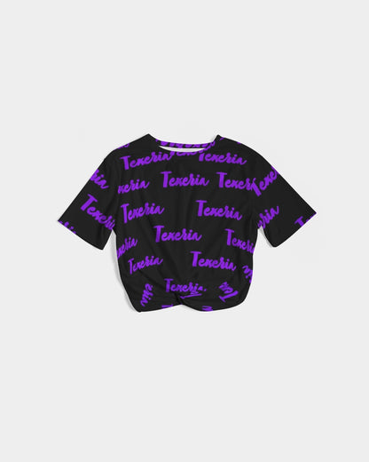 Texeria Monogram purple Women's Twist-Front Cropped Tee