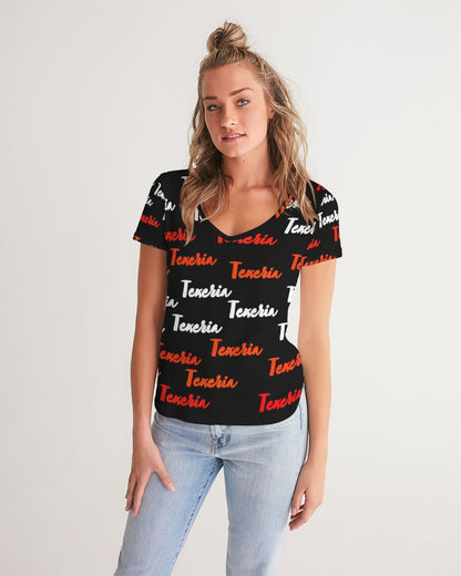 Texeria Monogram Red Women's V-Neck Tee