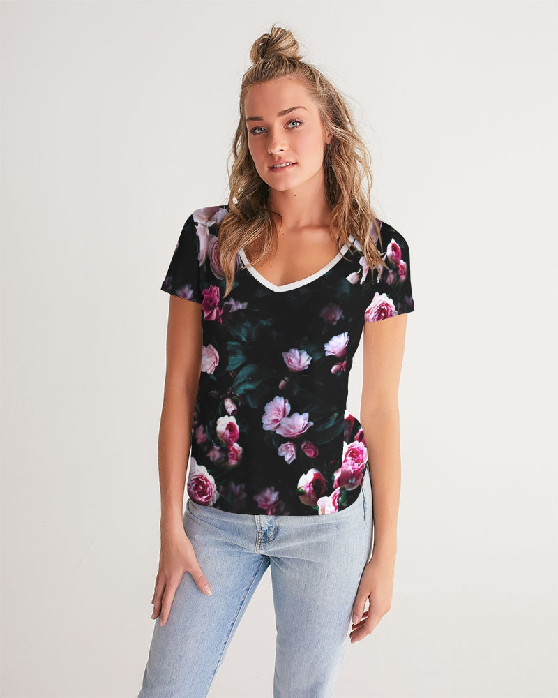 Dark Floral Women's V-Neck Tee