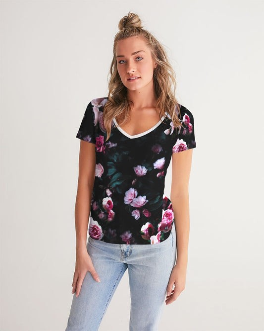 Dark Floral Women's V-Neck Tee