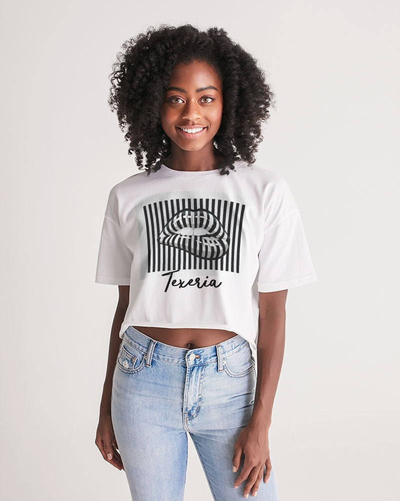 Pin Stripe Lips Women's Lounge Cropped Tee