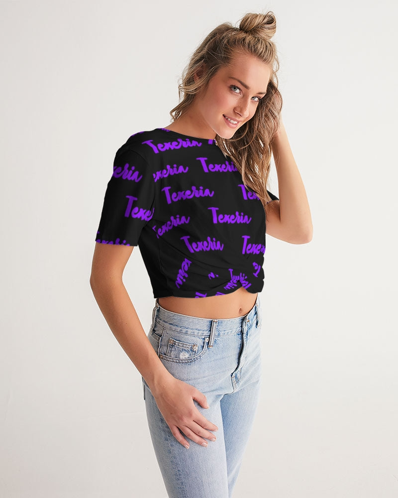 Texeria Monogram purple Women's Twist-Front Cropped Tee