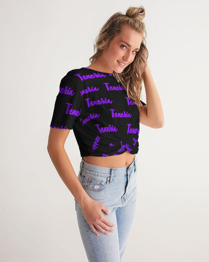 Texeria Monogram purple Women's Twist-Front Cropped Tee