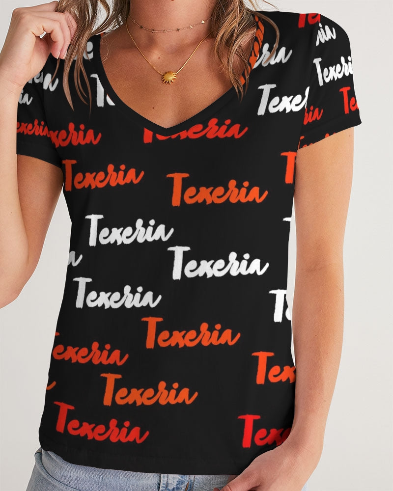 Texeria Monogram Red Women's V-Neck Tee