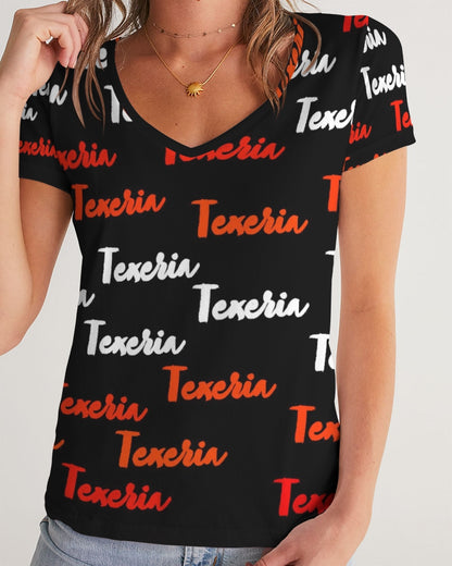 Texeria Monogram Red Women's V-Neck Tee