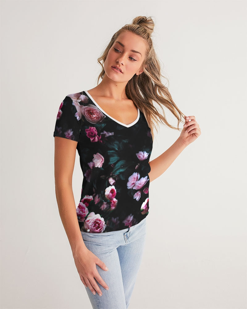 Dark Floral Women's V-Neck Tee