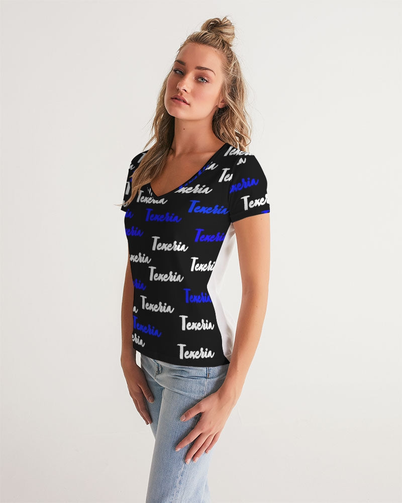 Texeria Monogram Blue Women's V-Neck Tee