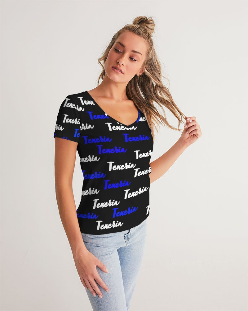 Texeria Monogram Blue Women's V-Neck Tee