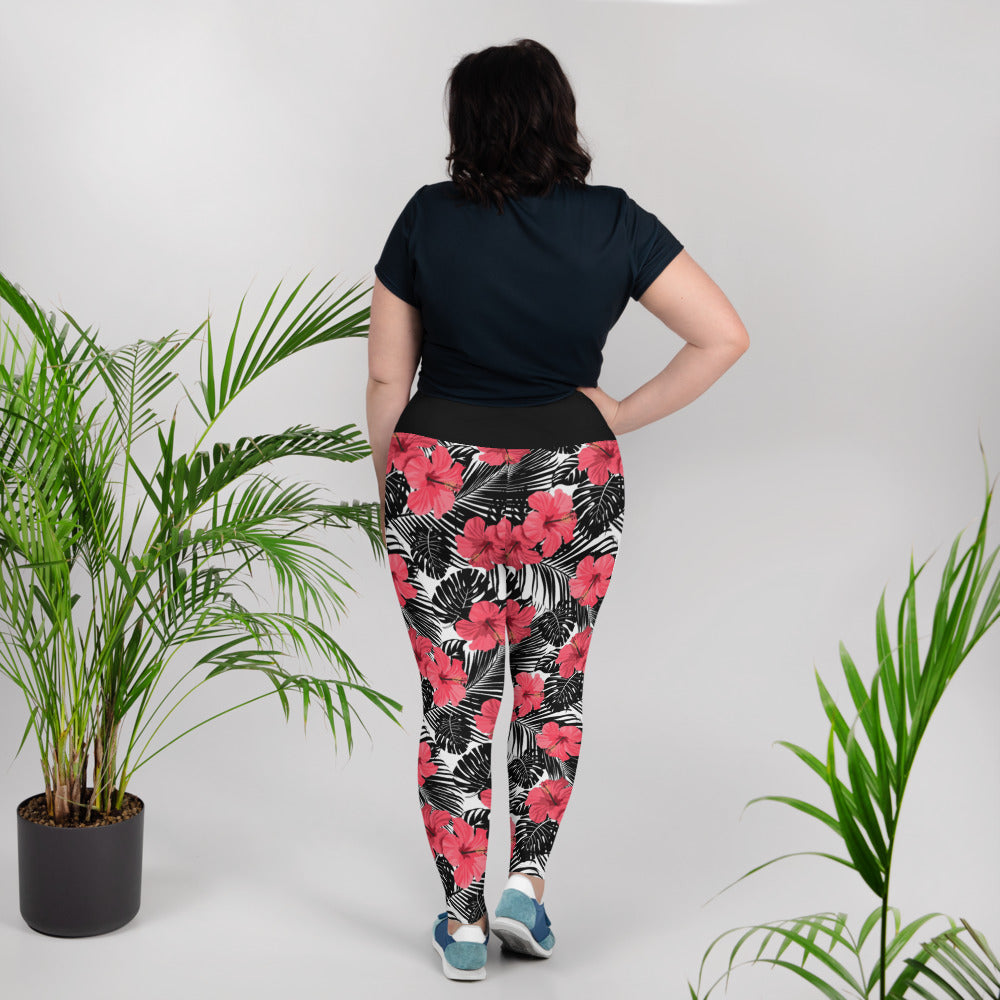 Hibiscus Black Plus Size Leggings