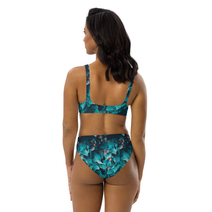 Teal Floral high-waisted bikini