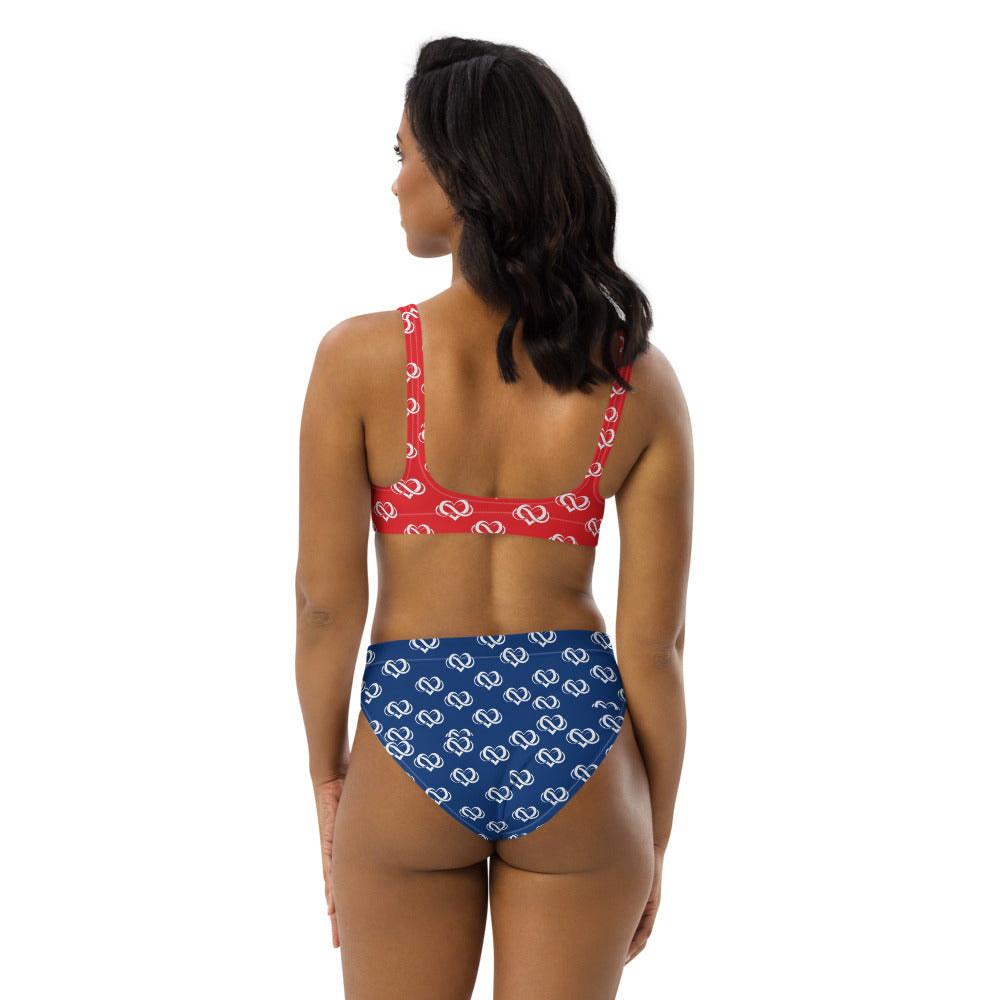 Poly Love Red and Blue high-waisted bikini