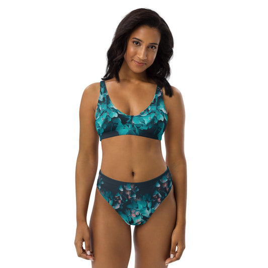 Teal Floral high-waisted bikini