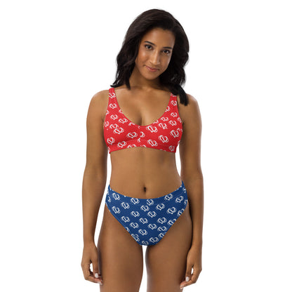 Poly Love Red and Blue high-waisted bikini