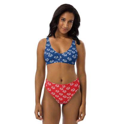 Poly Love Blue and Red high-waisted bikini