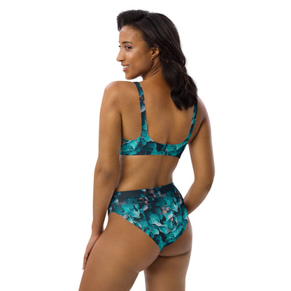 Teal Floral high-waisted bikini