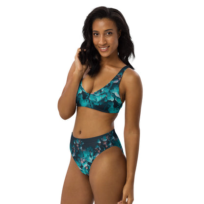Teal Floral high-waisted bikini
