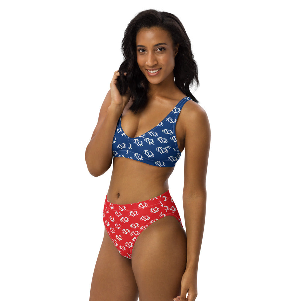Poly Love Blue and Red high-waisted bikini