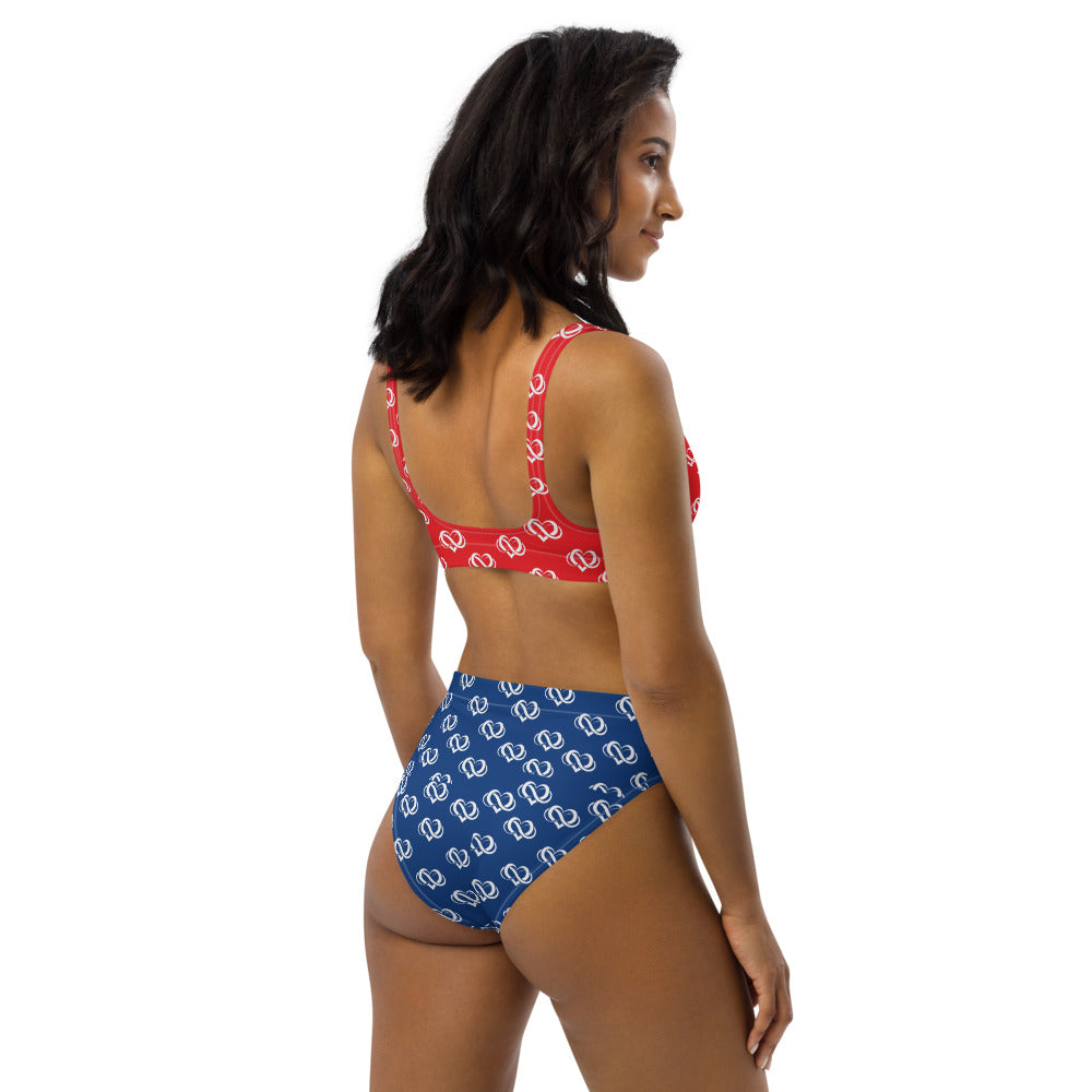 Poly Love Red and Blue high-waisted bikini