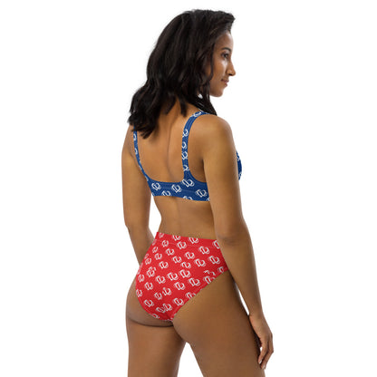 Poly Love Blue and Red high-waisted bikini