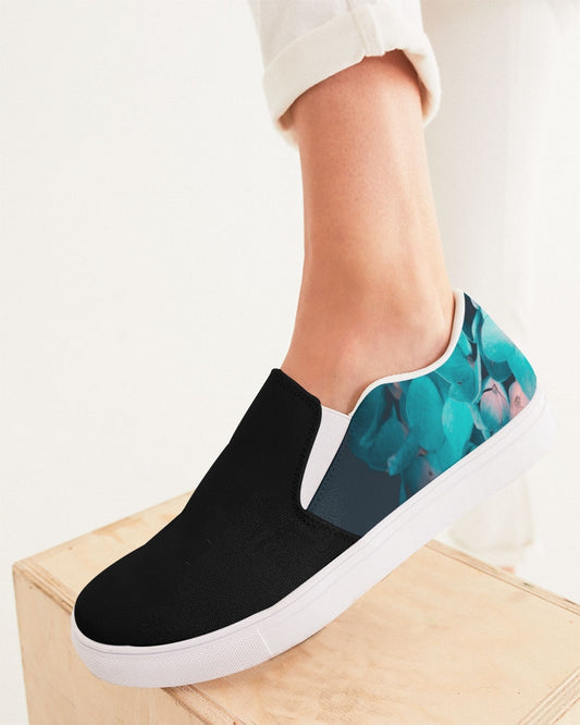 Teal Floral Women's Slip-On Canvas Shoe