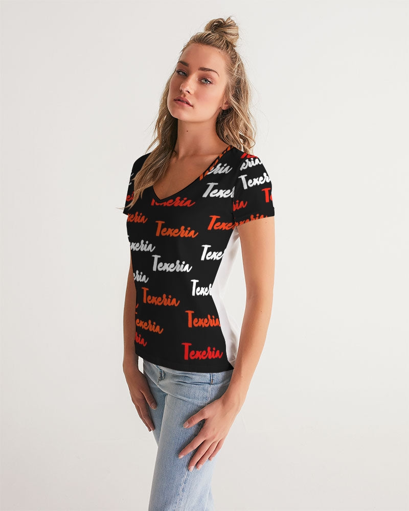 Texeria Monogram Red Women's V-Neck Tee