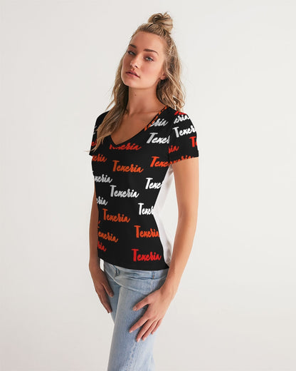Texeria Monogram Red Women's V-Neck Tee