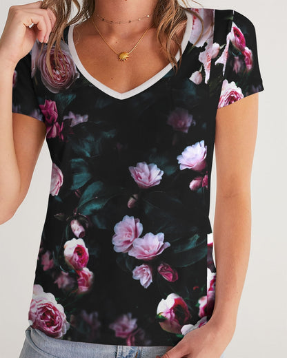 Dark Floral Women's V-Neck Tee