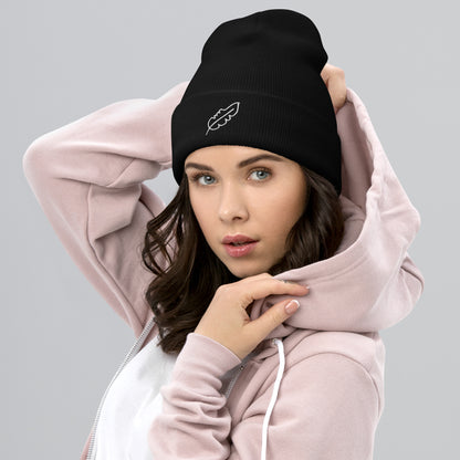 Feather Cuffed Beanie (White)
