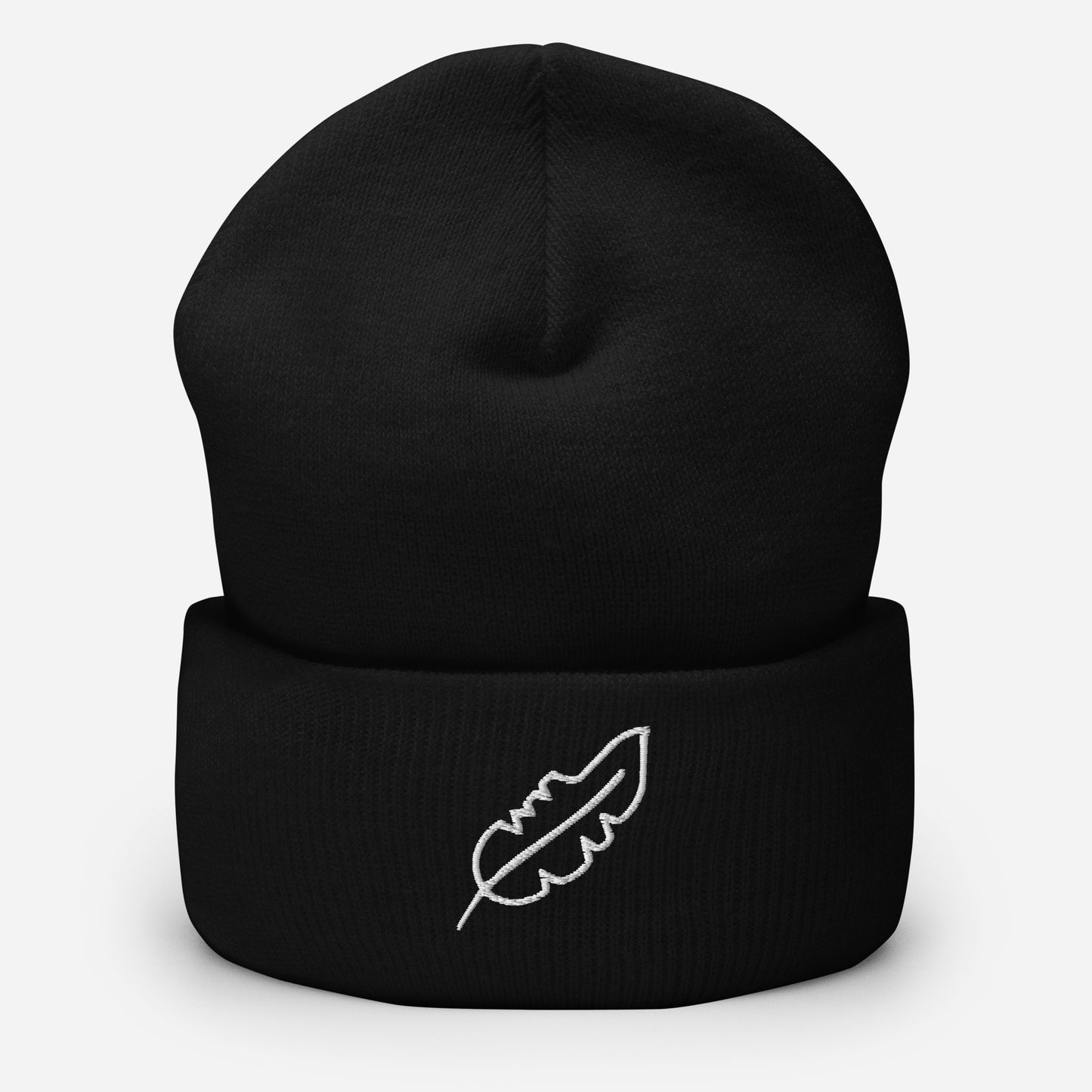 Feather Cuffed Beanie (White)