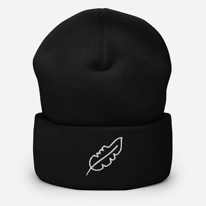 Feather Cuffed Beanie (White)