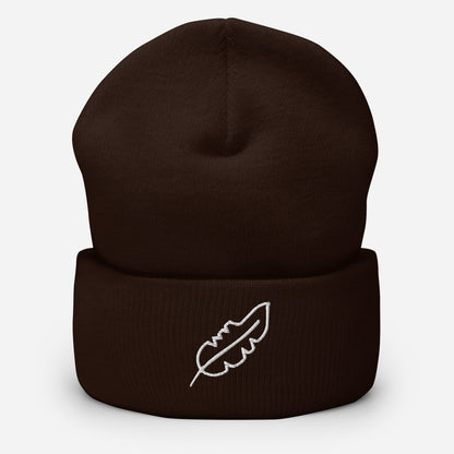 Feather Cuffed Beanie (White)