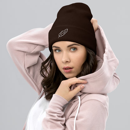 Feather Cuffed Beanie (White)