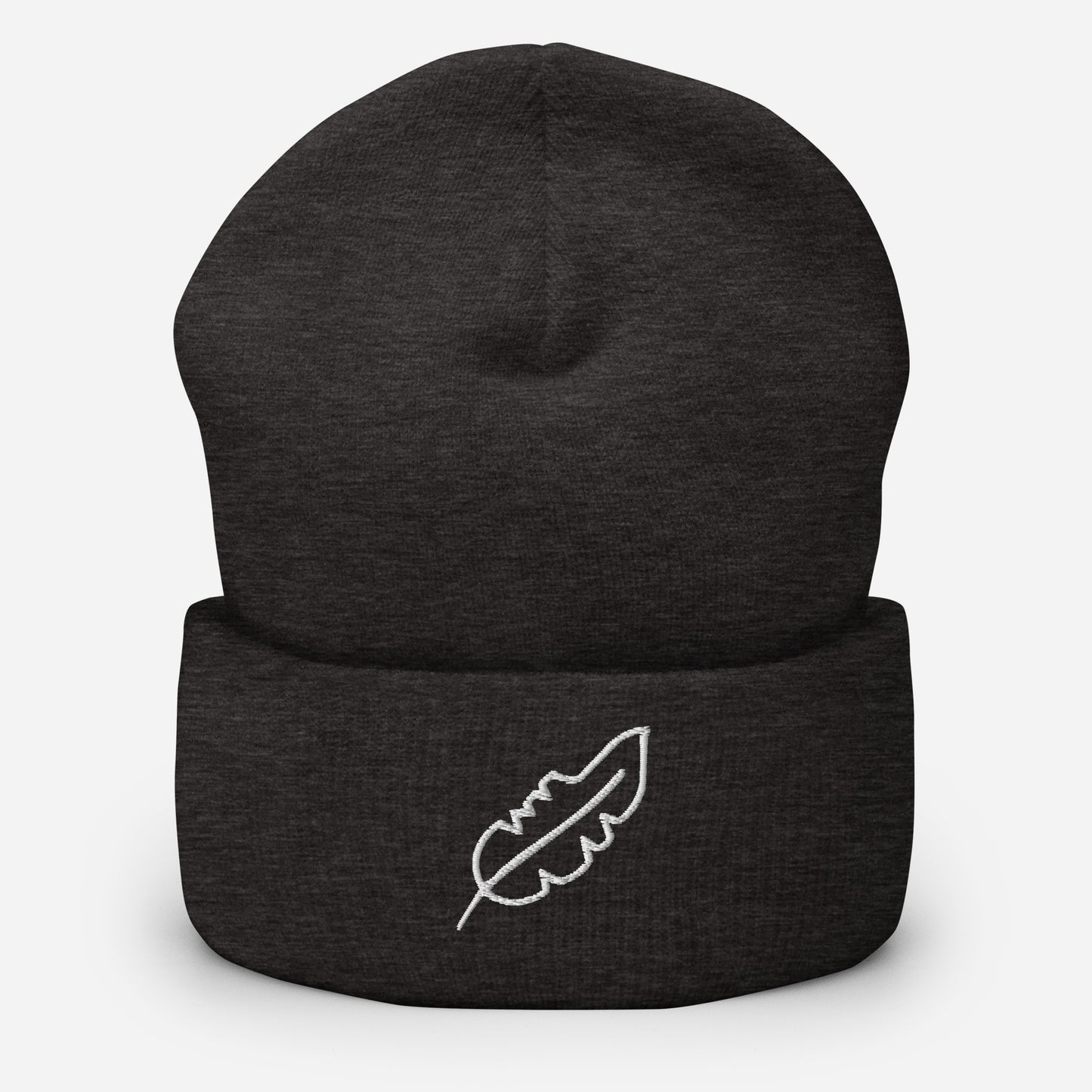 Feather Cuffed Beanie (White)