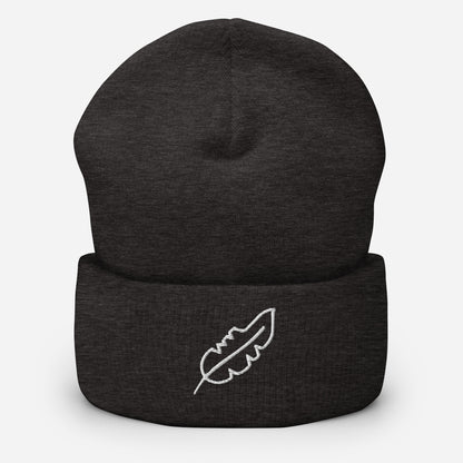 Feather Cuffed Beanie (White)