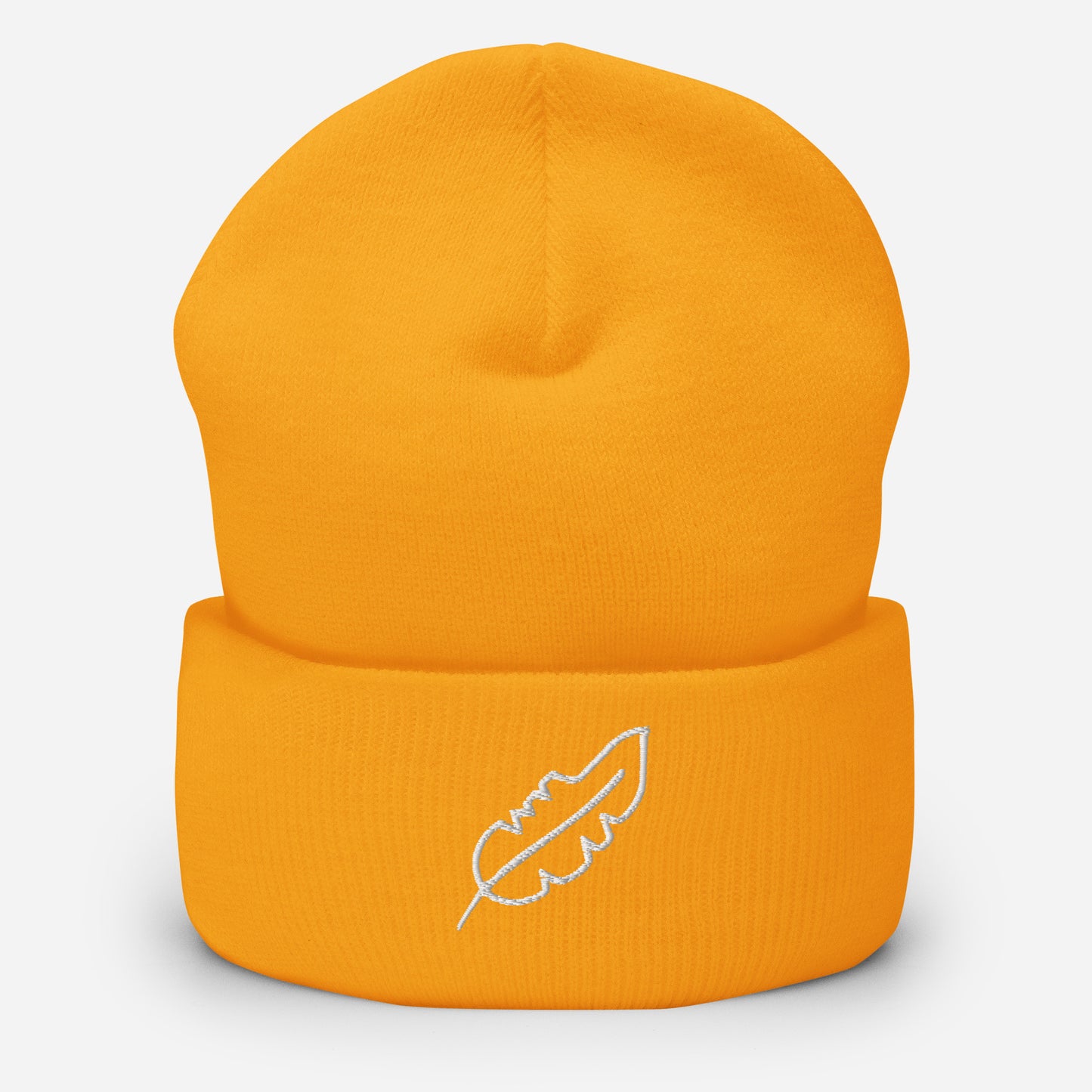 Feather Cuffed Beanie (White)