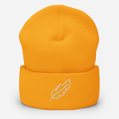 Feather Cuffed Beanie (White)